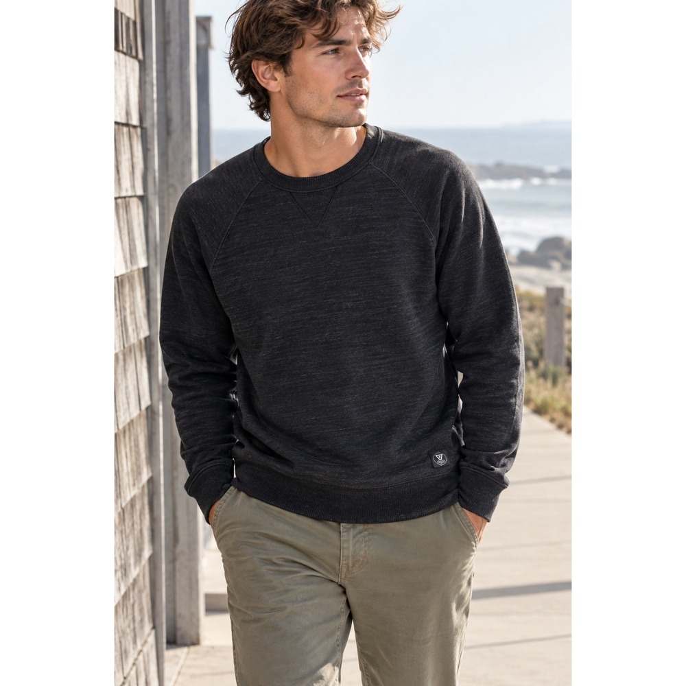 Vissla Minimal Logo Raglan Crewneck Cotton Blend Surf Sweatshirt Charcoal S